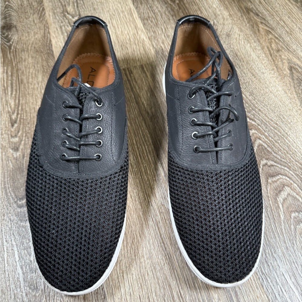 Aldo Shoes Men sz12 Black Leather & Mesh Sneakers Dadcore Vtg Y2K Retro Capsule - Picture 2 of 8
